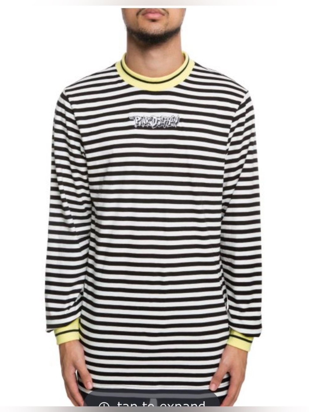 Pink Dolphin The Wave Stripe Long sleeve T -black, white, yellow, logo front - L